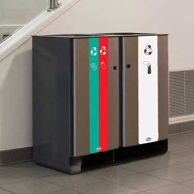 Poubelle de tri s&eacute;lectif Electra&trade; 170 Trio avec collecteur de gobelets