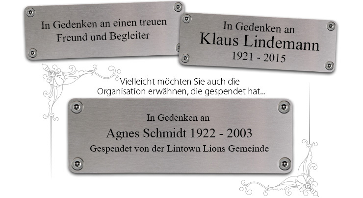 Beispiele f&uuml;r Plaketten f&uuml;r Sitzgelegenheiten