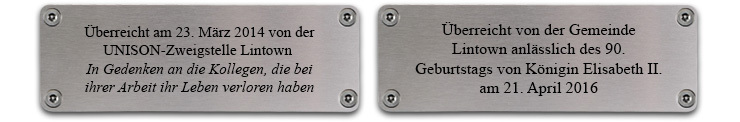 Beispiel f&uuml;r gelaserte Gedenktafeln