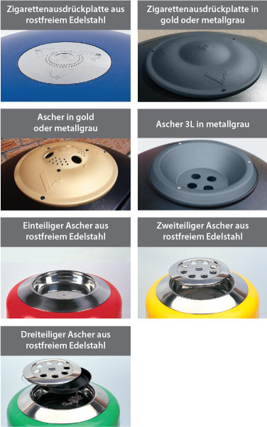 Was ist das? Optionale Ascherdeckel und Zigarettenausdr&uuml;ckplatten
