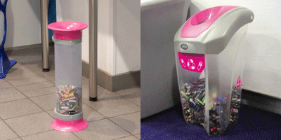 Contenedor de reciclaje para pilas Vision&trade; 5L transparente y Contenedor de pilas Nexus&reg; 30 Vision transparente