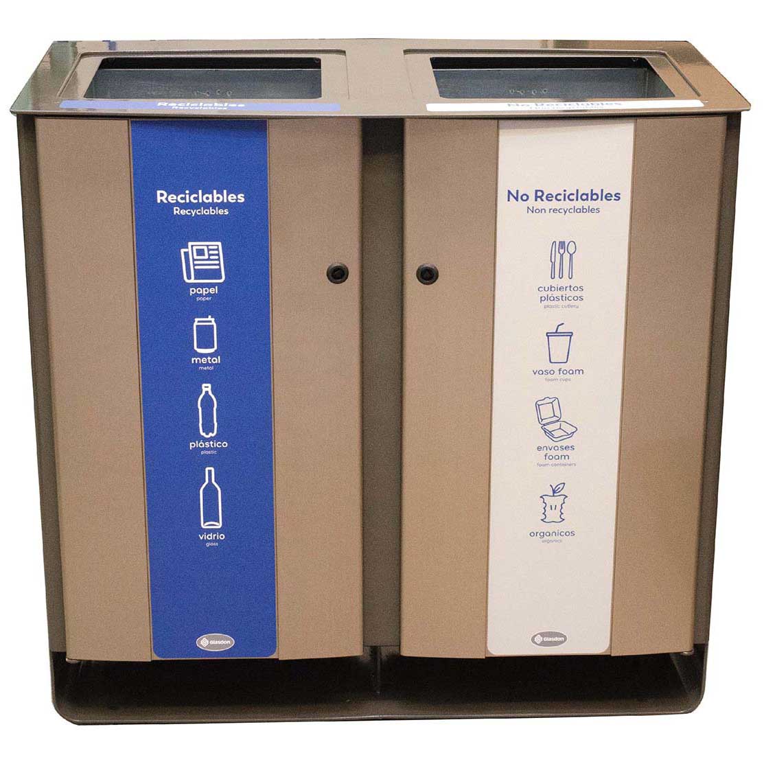 Papelera para reciclaje Electra&trade; 170 D&uacute;o con apertura superior y gr&aacute;fica frontal personalizadas