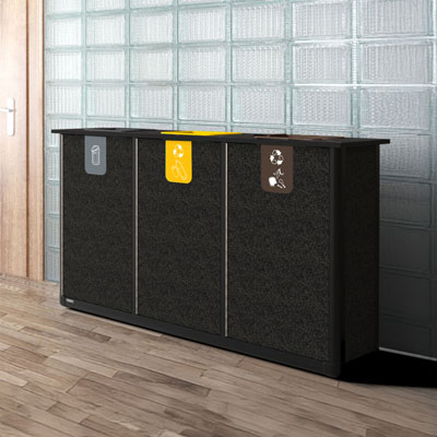 Estaci&oacute;n de reciclaje Origin&trade; Infinity Trio Slimline de 210 litros 3 compartimentos