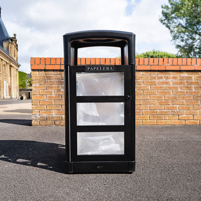 Papelera de seguridad transparente Origin&trade; Aspect 110 Fabricado con materiales reciclados