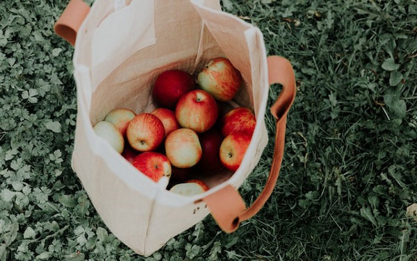un sac r&eacute;utilisable avec des pommes