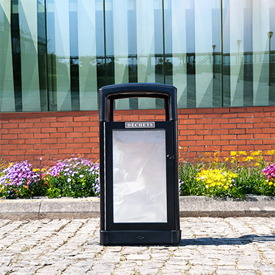 Poubelle transparente Origin&trade; Vision 110 Vigipirate Fabriqu&eacute;e &agrave; partir de mat&eacute;riaux recycl&eacute;s