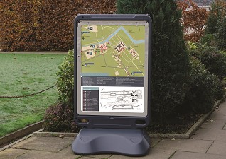 Advocate™ Free-Standing Poster Display Sign showing map on campus grounds