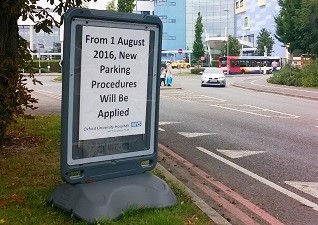 Advocate™ poster display sign on road for hospital car park