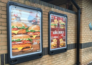 Advocate™ wall-mounted poster display sign advertising burger deals