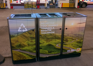 Electra™ Recycling Bins for indoor or outdoor use with shell personalization vinyl