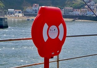 The highly visible Glasdon Ireland Guardian lifebuoy housing protecting life-saving devices inside from harmful UV degradation