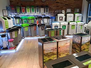 Recycling bins inside the Glasdon London showroom