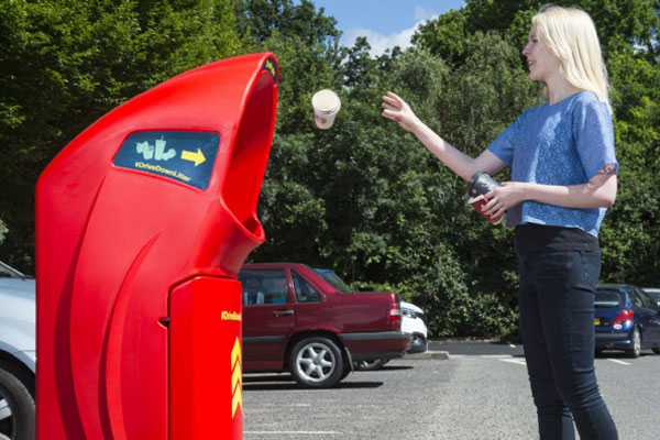 Girl throws litter into Combo Delta Litter Bin in Maidstone, Kent