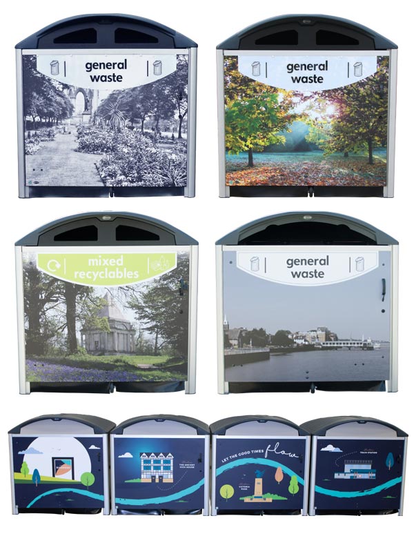 Modus™ Wheelie Bin Housings featuring personalised graphics