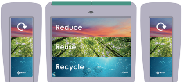 Riordans Super Valu Personalised bin with reduce, reuse, recycle message