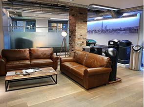 Seating area inside the Glasdon London showroom