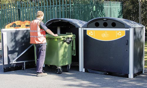Modus container being placed into housing