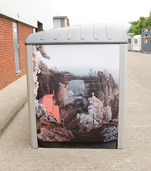 Right side view of the personalised Modus Bin Housing for the village of Janov, Czech Republic