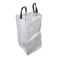 A woven sack with black handles