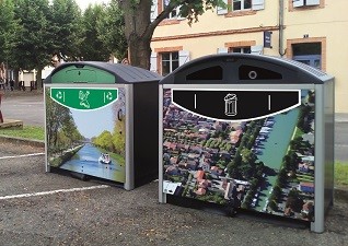Modus™ 770 rolcantainer behuizing voor restafval en GFT-afval met afbeeldingen
