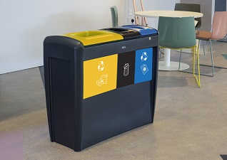 Nexus® Evolution Trio Afvalscheidingsbak 160 liter in zwart met drie vakkenvoor papier en karton, restafval en vertrouwelijke documenten