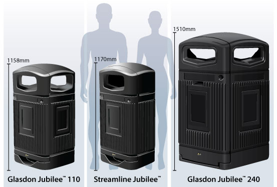 De reeks Glasdon Jubilee&trade; met het model 240 als huisvuilcontainer.