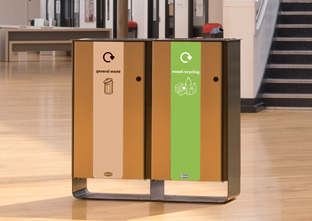 Elecra Duo Recycling bin creating a recycling station to recycle mixed recycling and for general waste