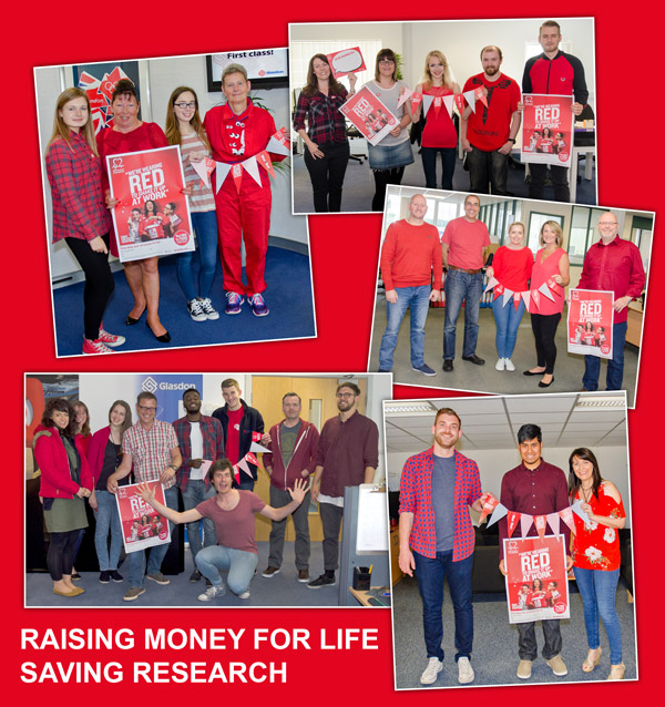 Glasdon team members wearing red for British Heart Foundation