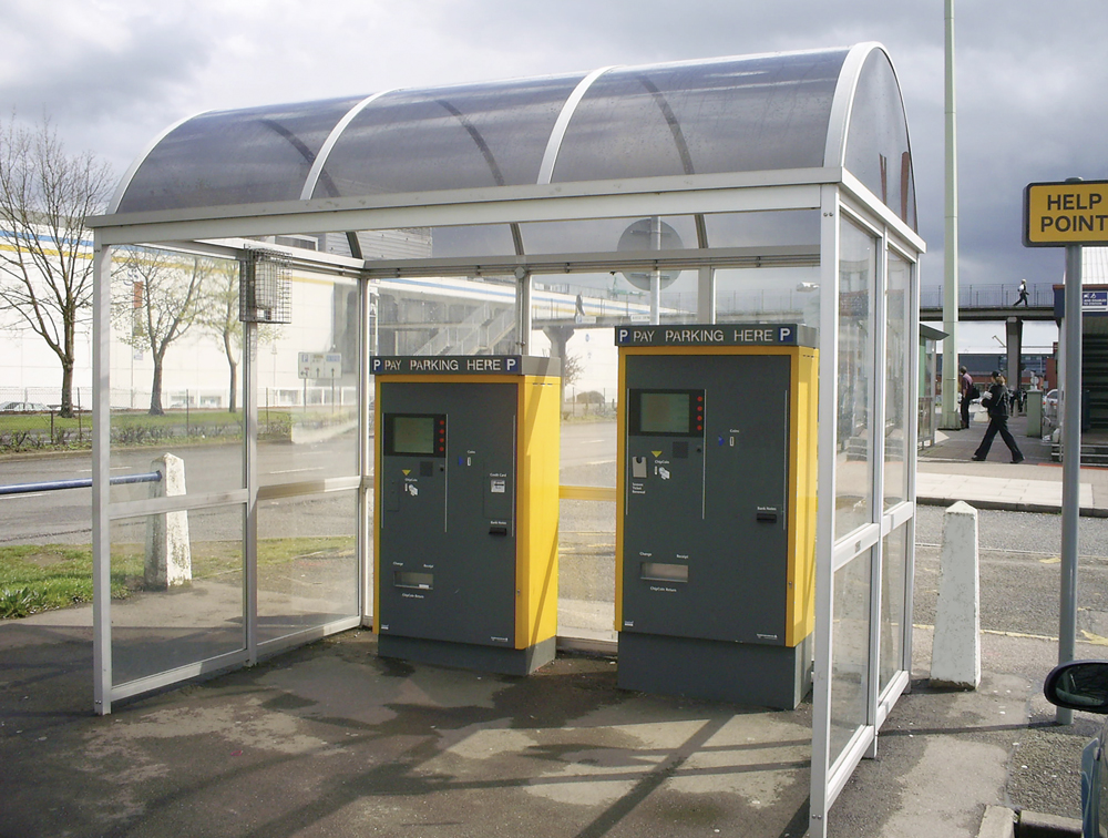Header image showing a Carleton ticket machine shelter in action