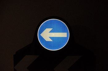 Orbital at night with reflective sign face