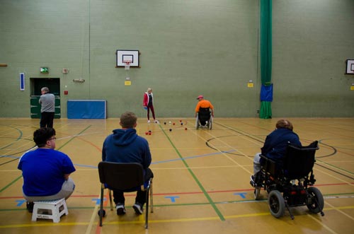 People playing boccia