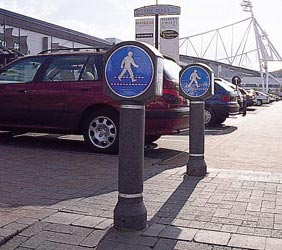 Guardsman bollards in a retail park