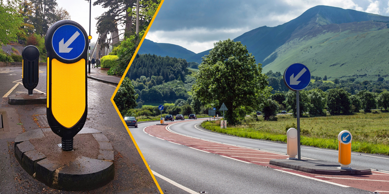 Cyclists on a rural route with a Glenwood bollard in focus