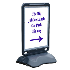Portable, free-standing signage solutions by Glasdon - also help with crowd control and wayfinding