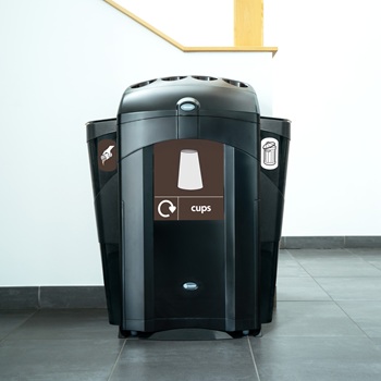black nexus 100 recycling bin with a cups waste stream