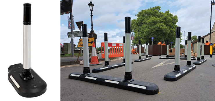 a Glasdon Endurokerb cycle lane defender island at the entrance of Kirkcudbright bridge