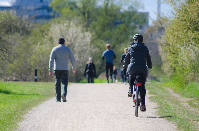 Cycling to work through a park