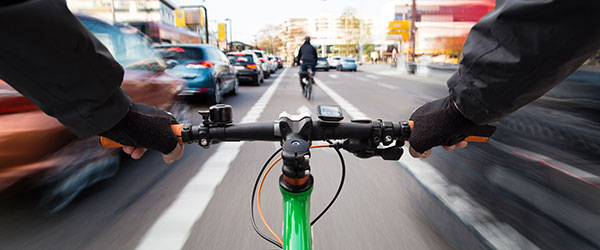 Image of a cyclists view from their handle bars