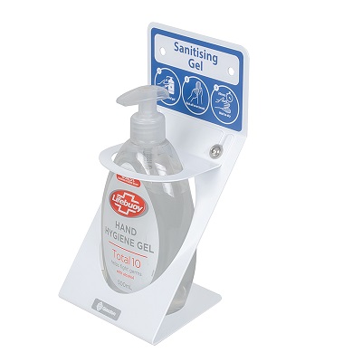 Simple cost-effective wall bracket for holding hand sanitising gel