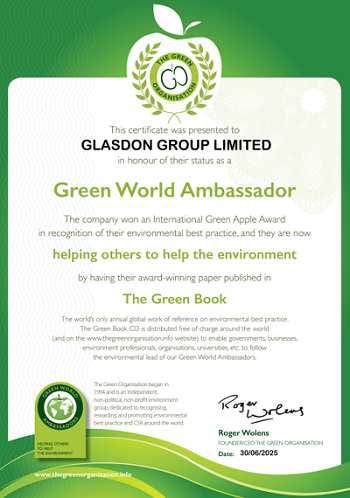 green world ambassador certificate for glasdon group limited