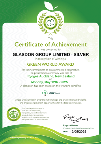 green world award certificate of achievement for glasdon group limited