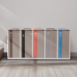 bespoke origin infinity recycling station with 5 waste streams and graphics in a modern building