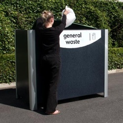 nexus 30 recycling bin with blue paper waste graphics on an office floor