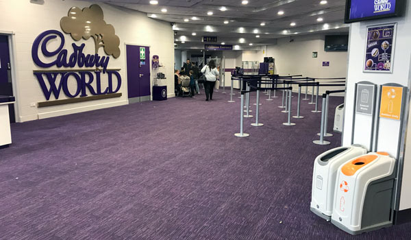 Nexus 50 recycling containers for general waste and plastic bottles at Cadbury World