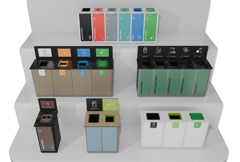 selection of different recycling stations made from customisable origin infinity product