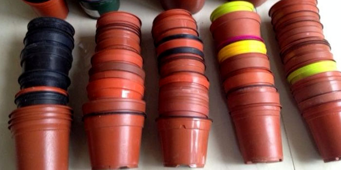 stacks of used plant pots