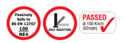 Infographic for Rebound Signmaster highlighting it is passively safe, self-righting and speed tested