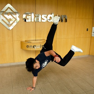 Members of Skool of Street dancing in the Glasdon office