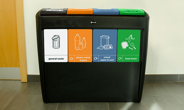 nexus evolution recycling bin in an office setting with simpler recycling waste streams