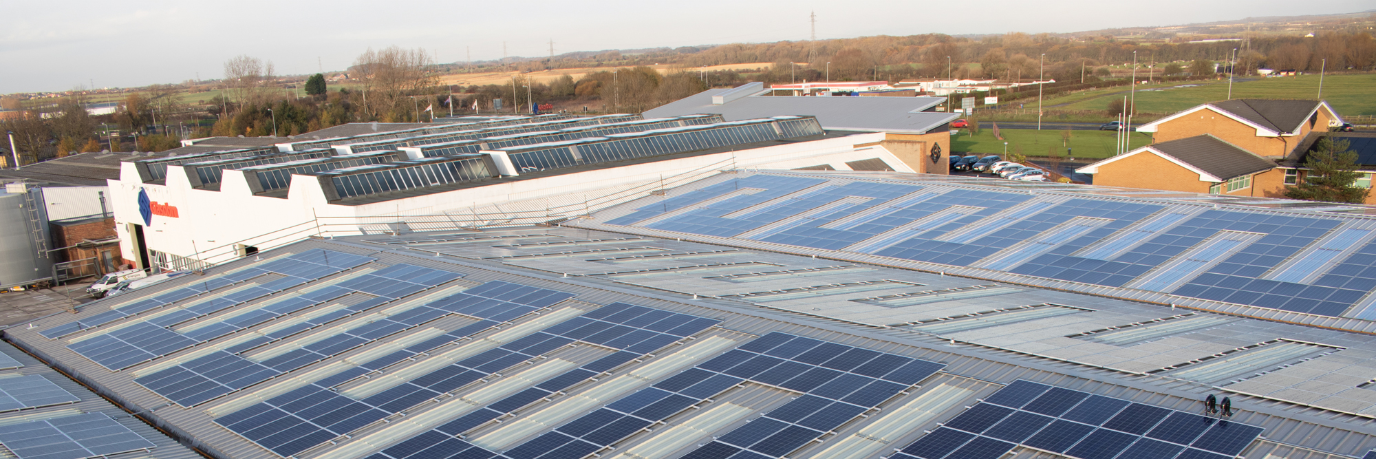 A vast layer of solar panels on the roof of the Glasdon headquarters